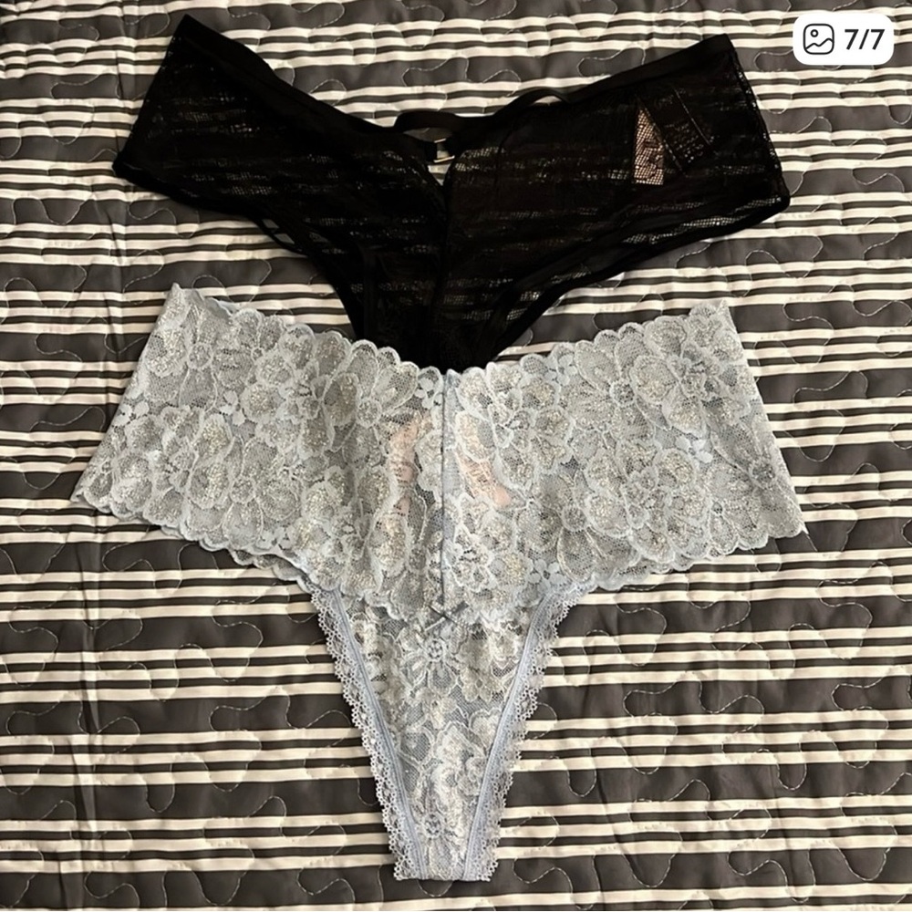 Victoria's Secret Black and Gray Lace Panty Set